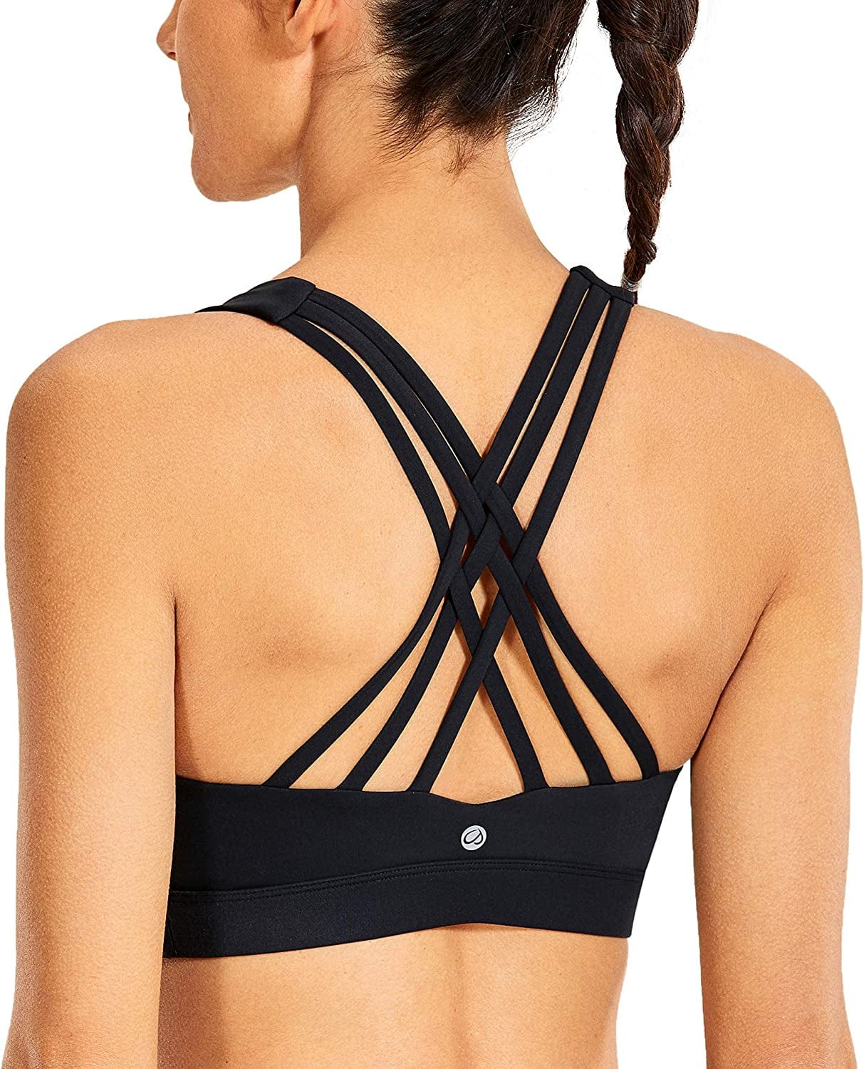 CRZ YOGA Women'S Strappy Sports Bra Full Coverage Padded Full Size Criss Cross Workout Yoga Bra Tops Black-full Size / 34A