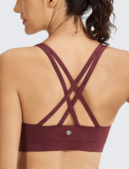 CRZ YOGA Women'S Strappy Sports Bras - Criss Cross Back Workout Padded Wireless Yoga Bra