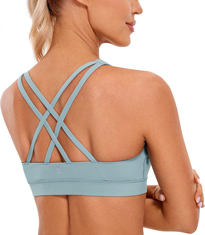 CRZ YOGA Women'S Strappy Sports Bras Fitness Workout Padded Yoga Bra Criss Cross Back Light Grayish Blue / Small