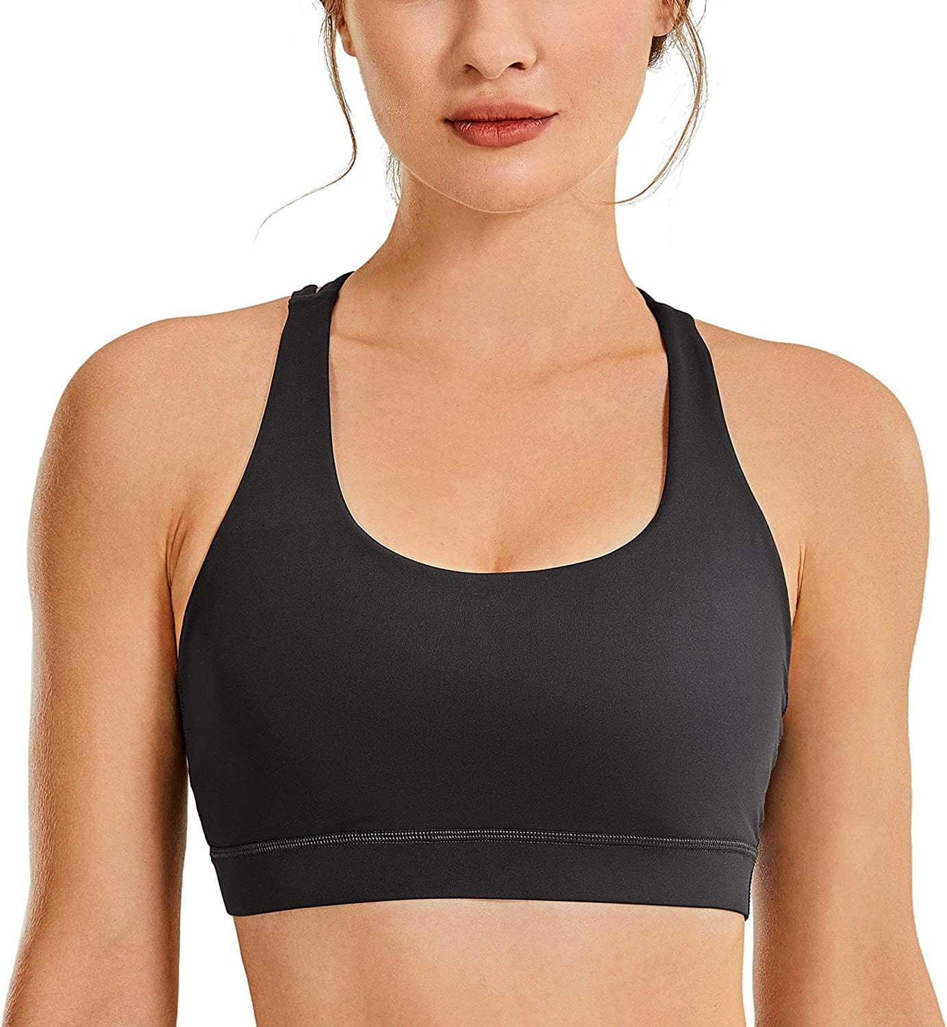CRZ YOGA Women'S Strappy Sports Bras Fitness Workout Padded Yoga Bra Criss Cross Back Ink Gray / X-Large