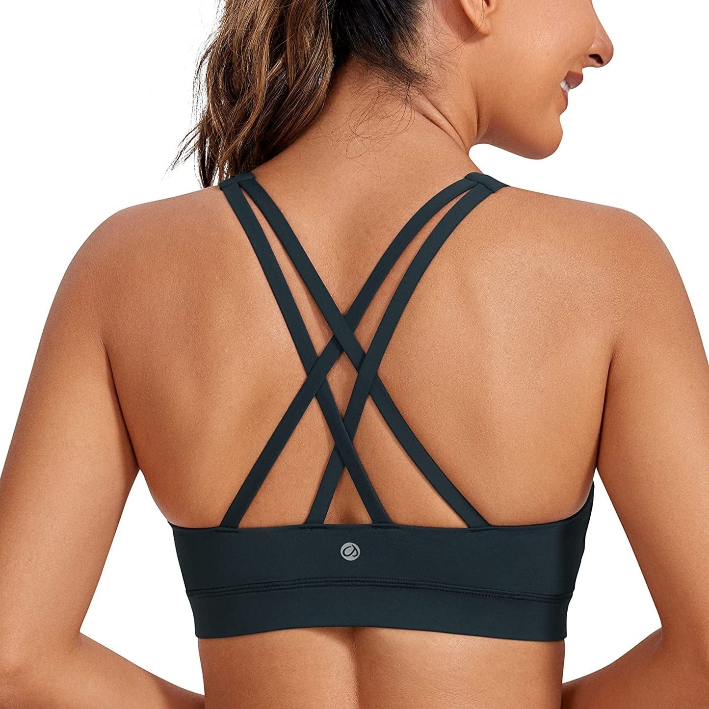 CRZ YOGA Women'S Strappy Sports Bras Fitness Workout Padded Yoga Bra Criss Cross Back Dark Green / X-Large