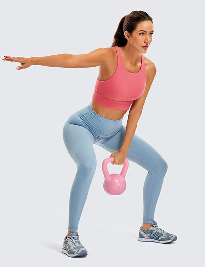 CRZ YOGA Womens Butterluxe Strappy High Neck Longline Sports Bra - Padded Criss Cross Back Workout Sports Bras Crop Tank Top
