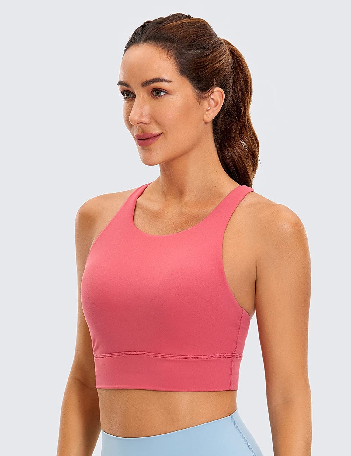 CRZ YOGA Womens Butterluxe Strappy High Neck Longline Sports Bra - Padded Criss Cross Back Workout Sports Bras Crop Tank Top