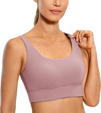 CRZ YOGA Womens Butterluxe U Back Sports Bra - Scoop Neck Padded Low Impact Workout Yoga Bra with Built in Bra Rose Fragrant Purple / X-Large