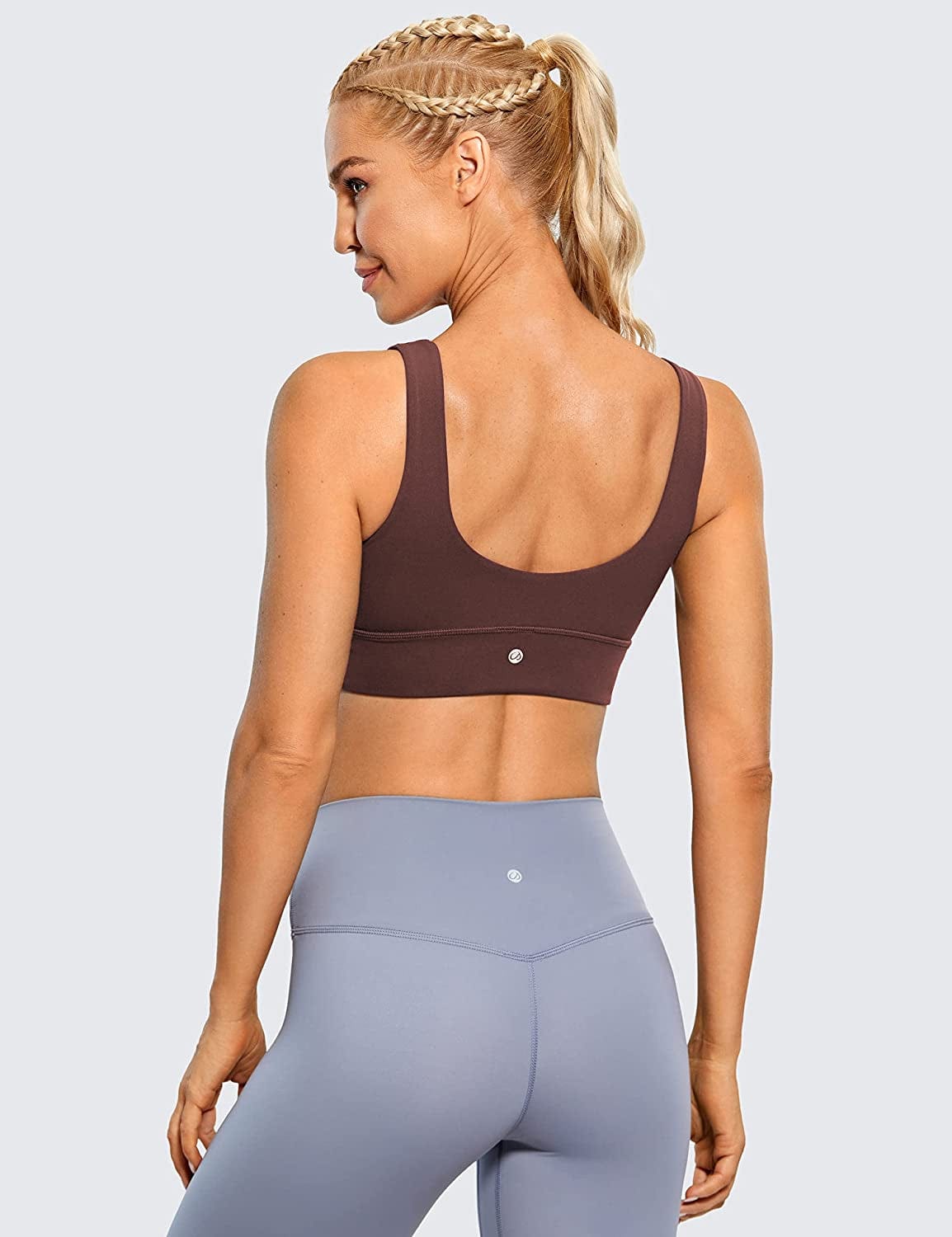 CRZ YOGA Womens Butterluxe U Back Sports Bra - Scoop Neck Padded Low Impact Workout Yoga Bra with Built in Bra