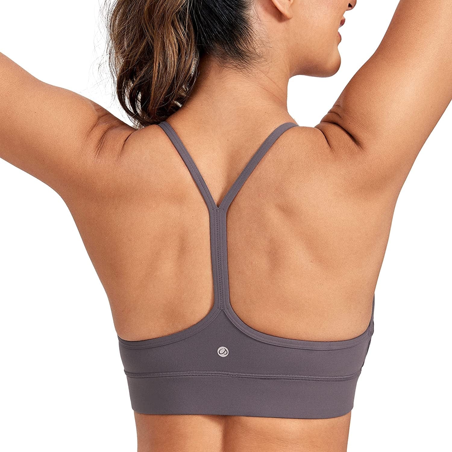 CRZ YOGA Womens Butterluxe Y-Back Racerback Sports Bra - Spaghetti Thin Straps Scoop Neck Athletic Padded Yoga Bra Tornado / Medium