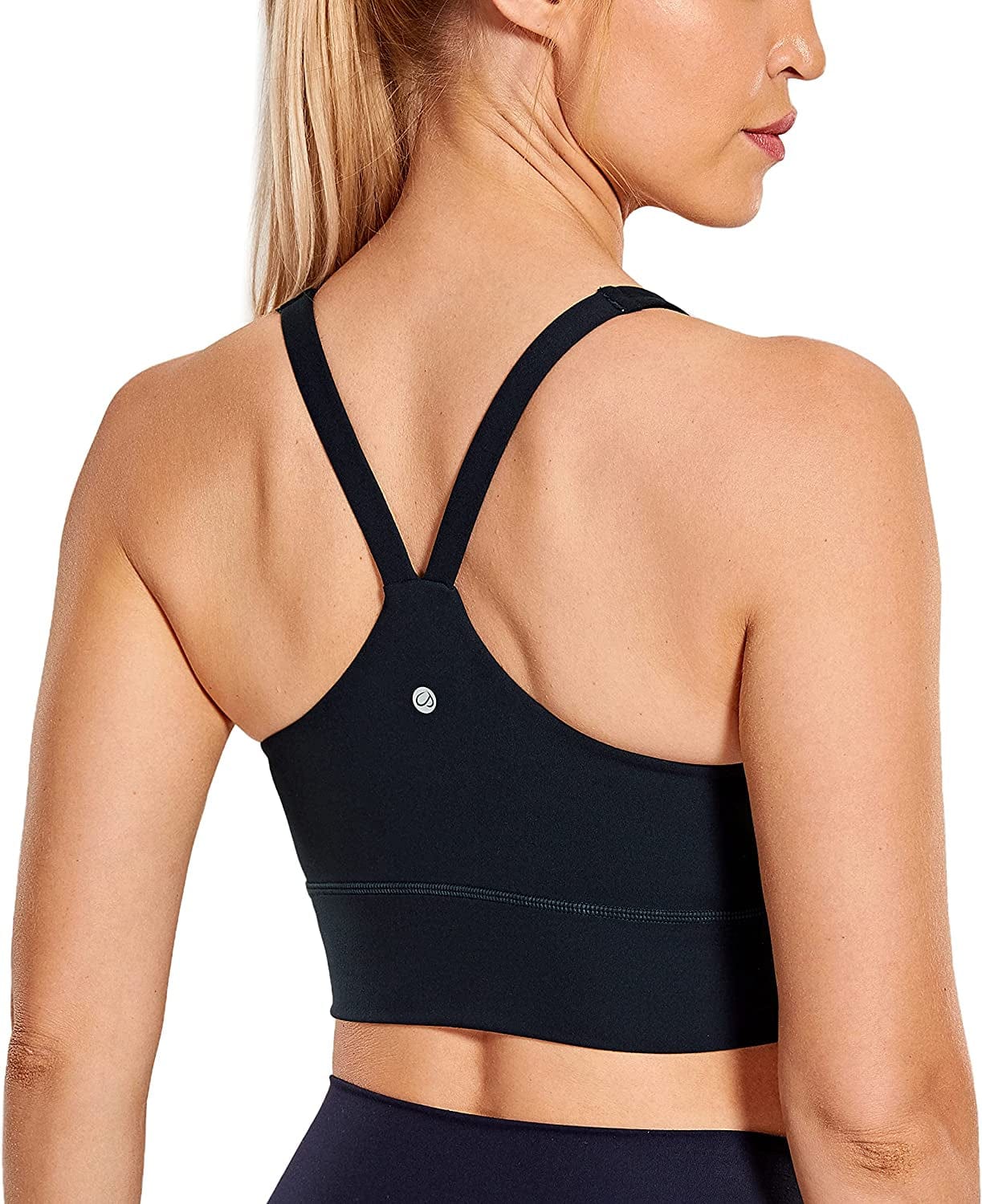CRZ YOGA Y Back Longline Sports Bra for Women - V Neck Padded Racerback Sports Bra Crop Tank Top True Navy / X-Small