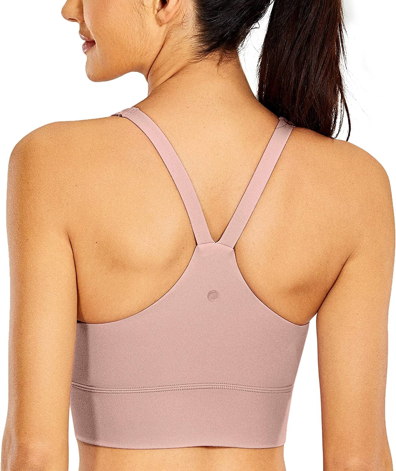 CRZ YOGA Y Back Longline Sports Bra for Women - V Neck Padded Racerback Sports Bra Crop Tank Top Rose Lavender / Medium
