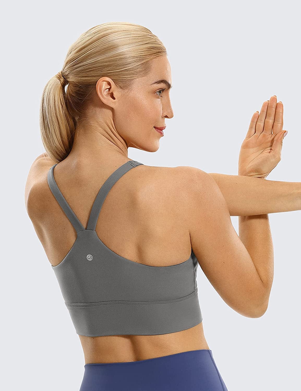 CRZ YOGA Y Back Longline Sports Bra for Women - V Neck Padded Racerback Sports Bra Crop Tank Top