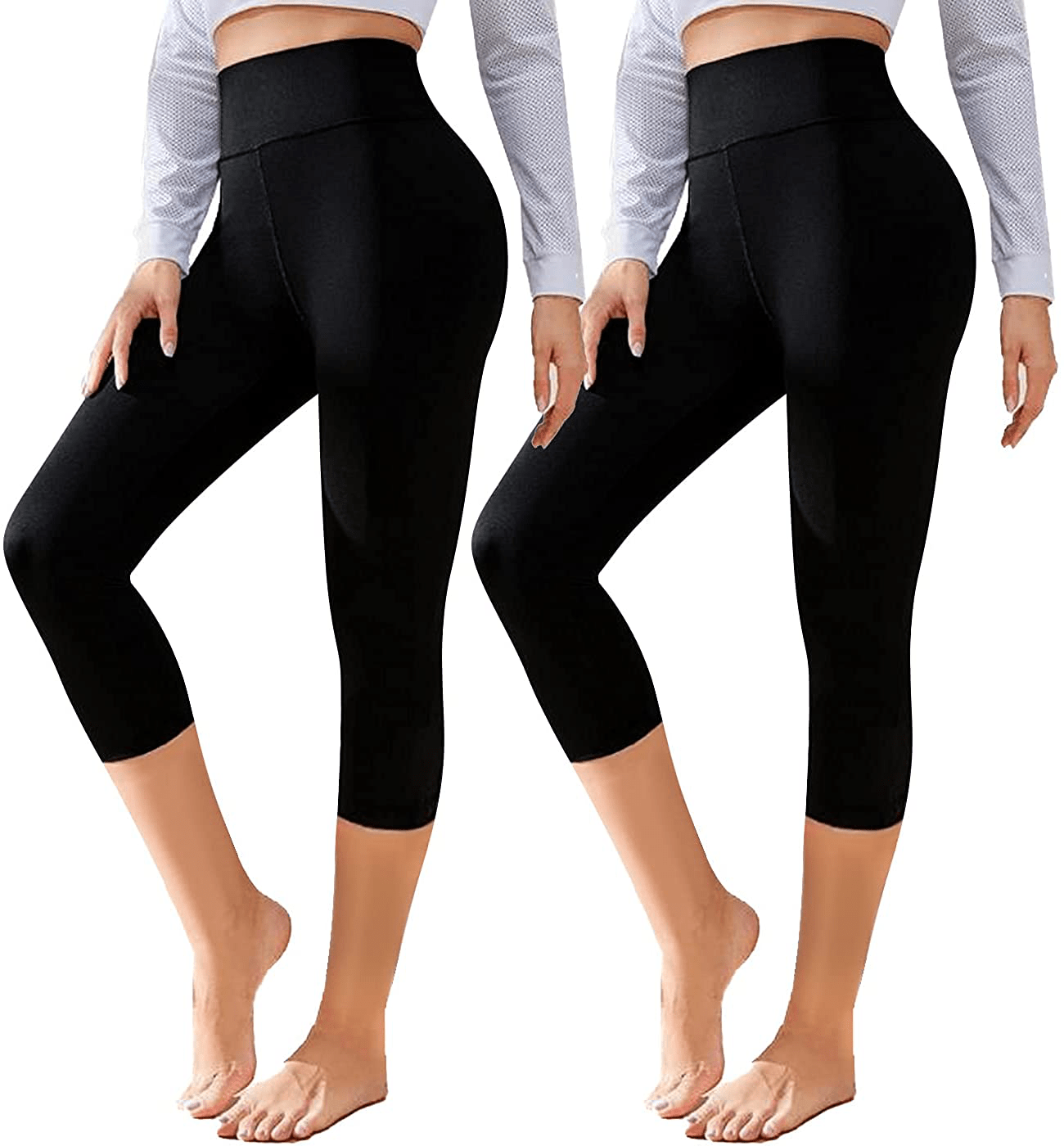 CTHH 2 Pack Leggings for Women-High Waisted Tummy Control Workout Running Black Yoga Pants Apparel & Accessories > Clothing > Activewear CTHH Z-2pack Capri(black,black) Small-Medium 