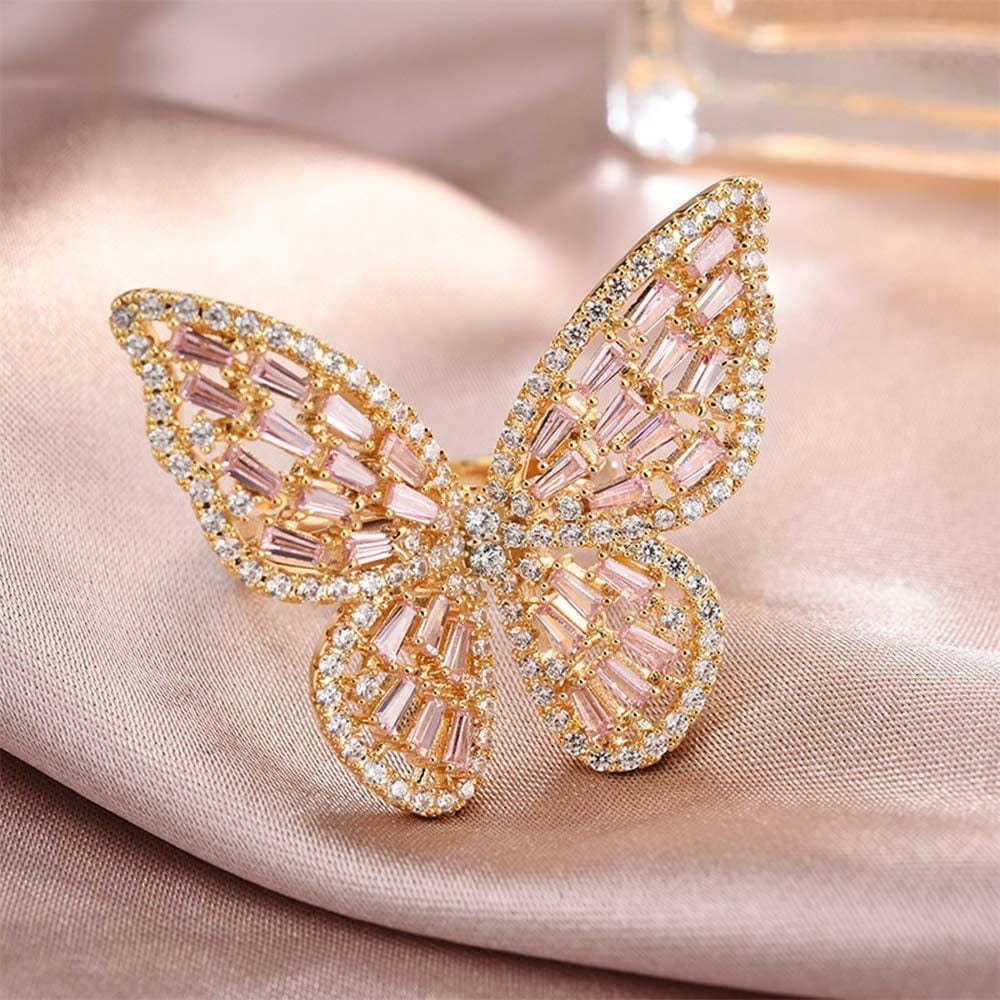 Cubic Zirconia Butterfly Ring Sparkling Crystal Bow-Knot Knuckle Ring Wedding Jewelry for Women Girl
