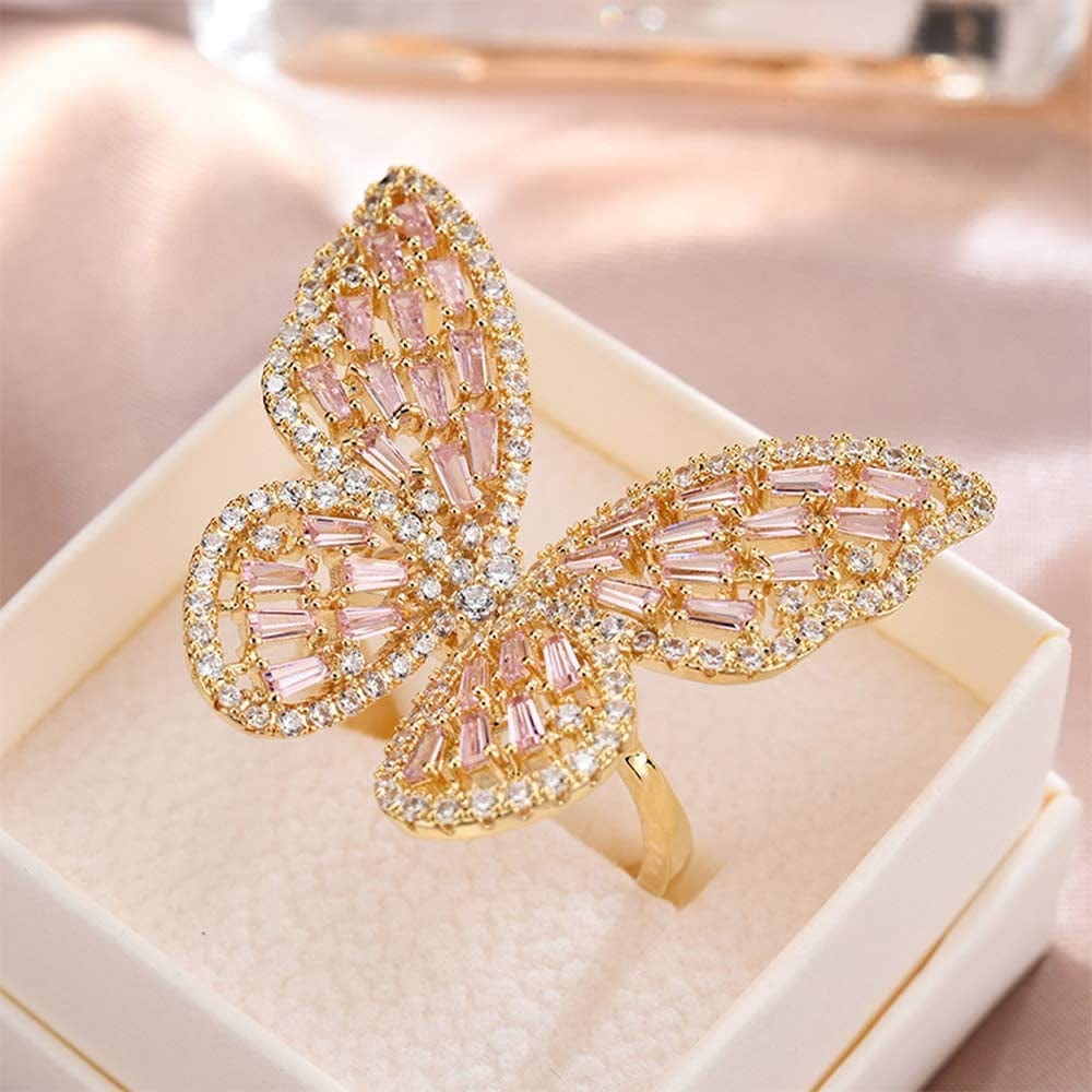 Cubic Zirconia Butterfly Ring Sparkling Crystal Bow-Knot Knuckle Ring Wedding Jewelry for Women Girl