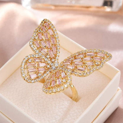 Cubic Zirconia Butterfly Ring Sparkling Crystal Bow-Knot Knuckle Ring Wedding Jewelry for Women Girl