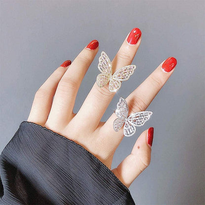 Cubic Zirconia Butterfly Ring Sparkling Crystal Bow-Knot Knuckle Ring Wedding Jewelry for Women Girl