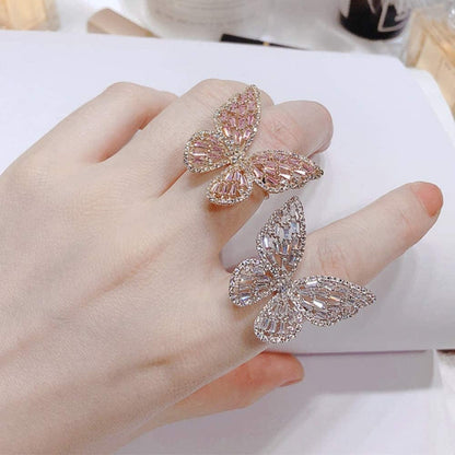 Cubic Zirconia Butterfly Ring Sparkling Crystal Bow-Knot Knuckle Ring Wedding Jewelry for Women Girl