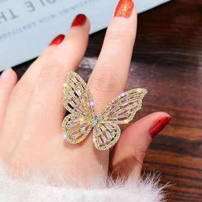 Cubic Zirconia Butterfly Ring Sparkling Crystal Bow-Knot Knuckle Ring Wedding Jewelry for Women Girl