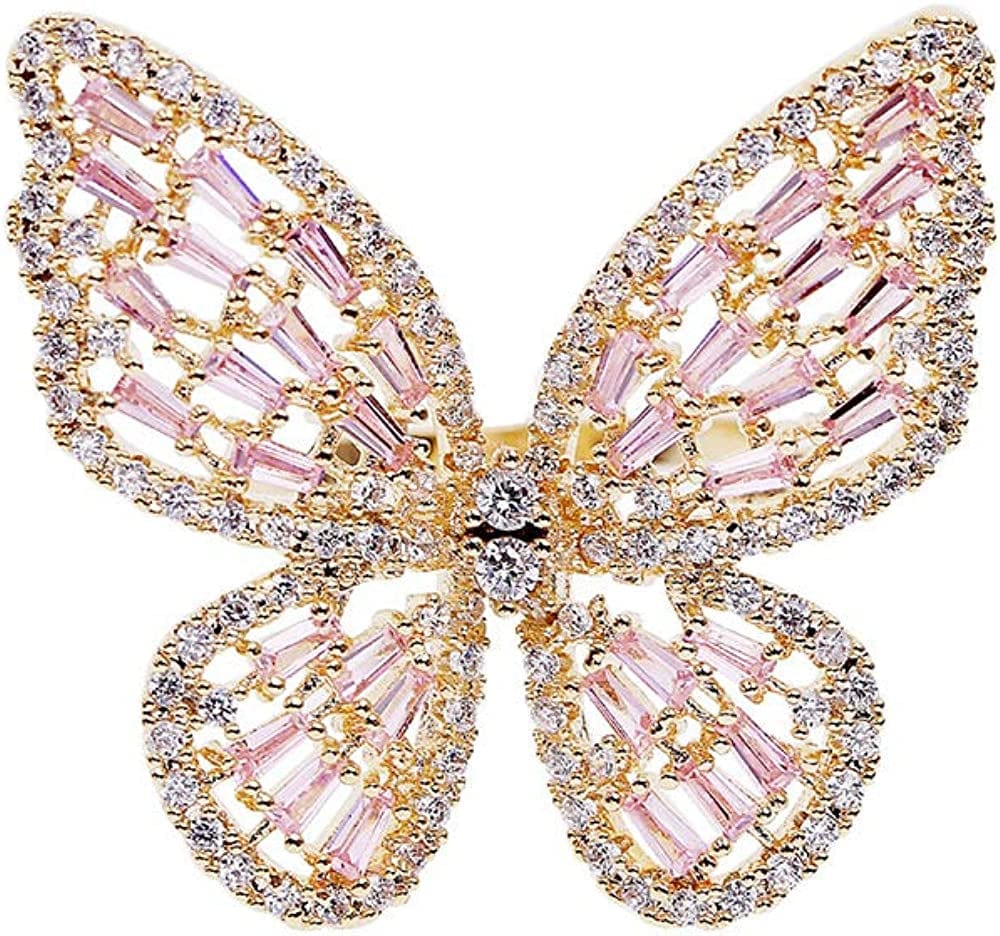 Cubic Zirconia Butterfly Ring Sparkling Crystal Bow-Knot Knuckle Ring Wedding Jewelry for Women Girl