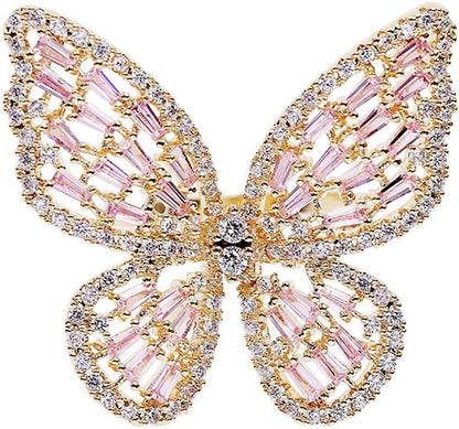 Cubic Zirconia Butterfly Ring Sparkling Crystal Bow-Knot Knuckle Ring Wedding Jewelry for Women Girl