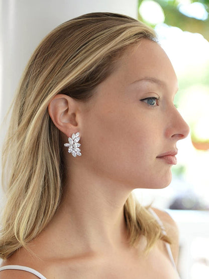 Cubic Zirconia Cluster Bridal & Wedding Earrings, Earring for Bride, Silver CZ Earring for Women