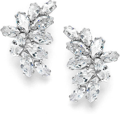 Cubic Zirconia Cluster Bridal & Wedding Earrings, Earring for Bride, Silver CZ Earring for Women