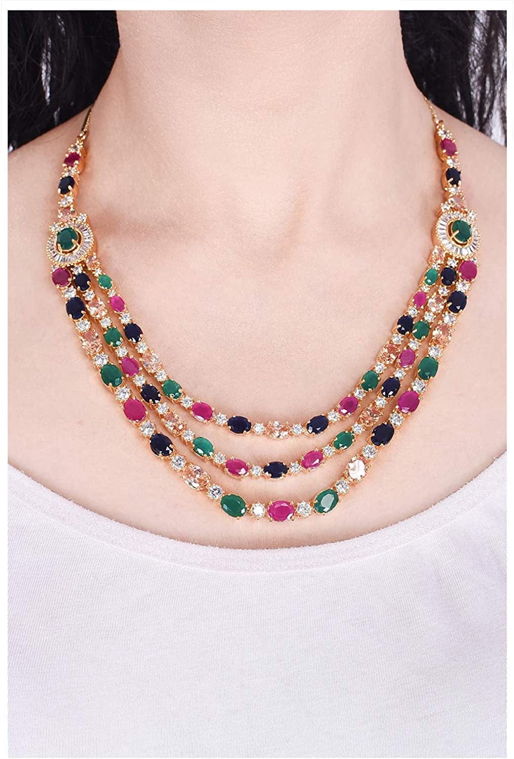 Cubic Zirconia Gorgeous Wedding Bridal Multi Strand Necklace Dangle Earrings Jewelry Set