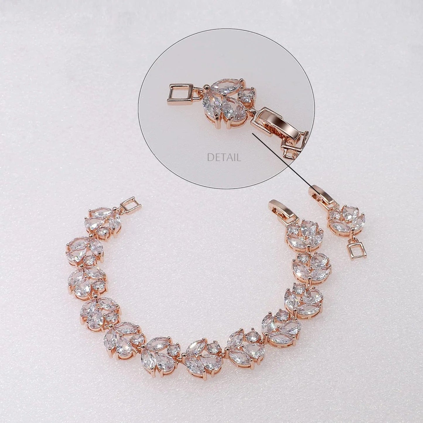 Cubic Zirconia Leafs Earrings Bracelet Jewelry Set for Bridal Bridesmaid Wedding Prom