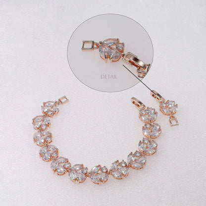 Cubic Zirconia Leafs Earrings Bracelet Jewelry Set for Bridal Bridesmaid Wedding Prom