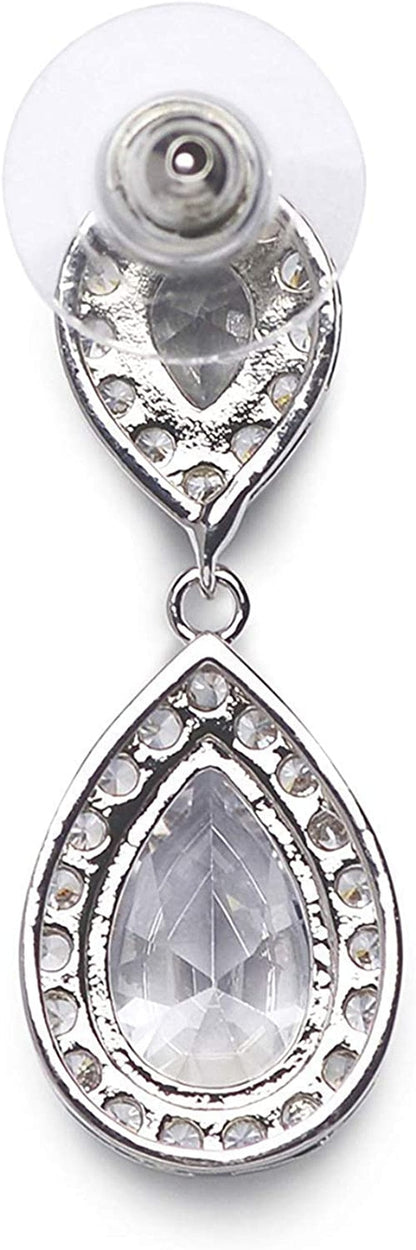 Cubic Zirconia Teardrop Bridal Earrings, Rhinestone Dangle Earrings for Wedding Prom Anniversary