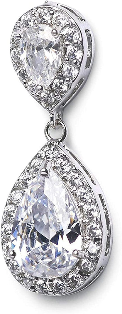 Cubic Zirconia Teardrop Bridal Earrings, Rhinestone Dangle Earrings for Wedding Prom Anniversary