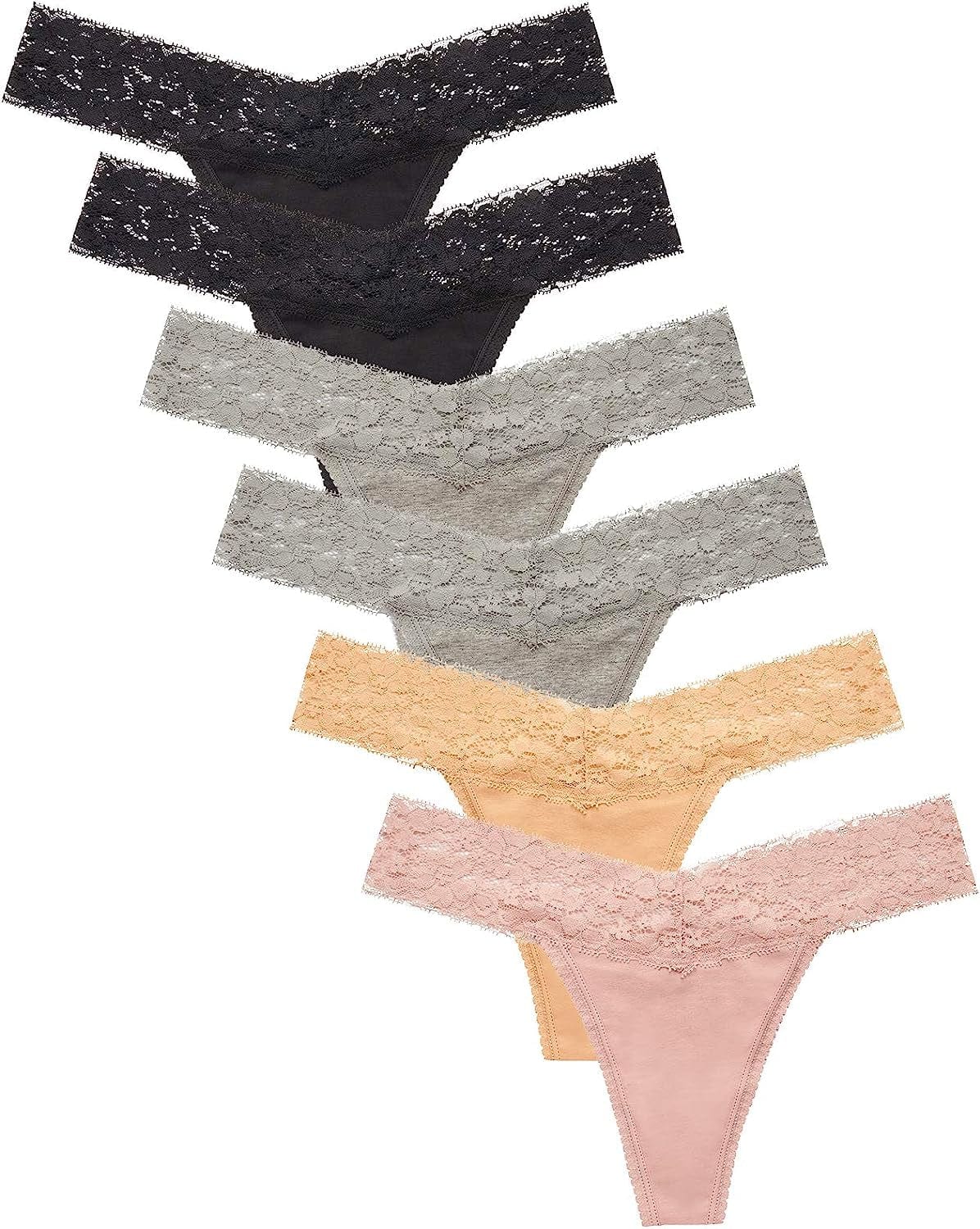 CULAYII Womens Cotton Thong Underwear Pack Lace Sexy Breathable Bikini Panties Soft Stretch T-Back Hollow Out