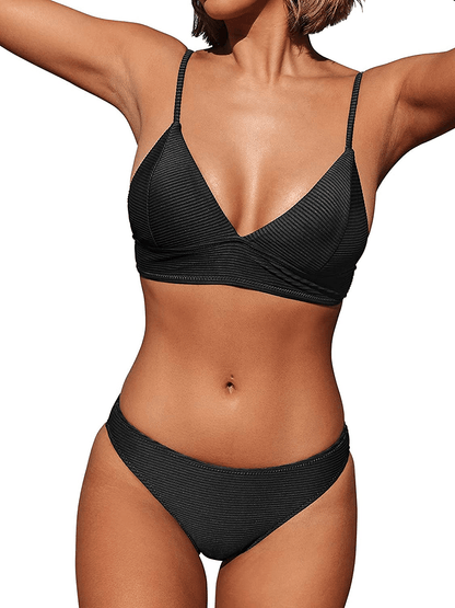CUPSHE Women's Bikini Triangle Sexy Solid Two Piece Bathing Suit Apparel & Accessories > Clothing > Swimwear CUPSHE Black Large 