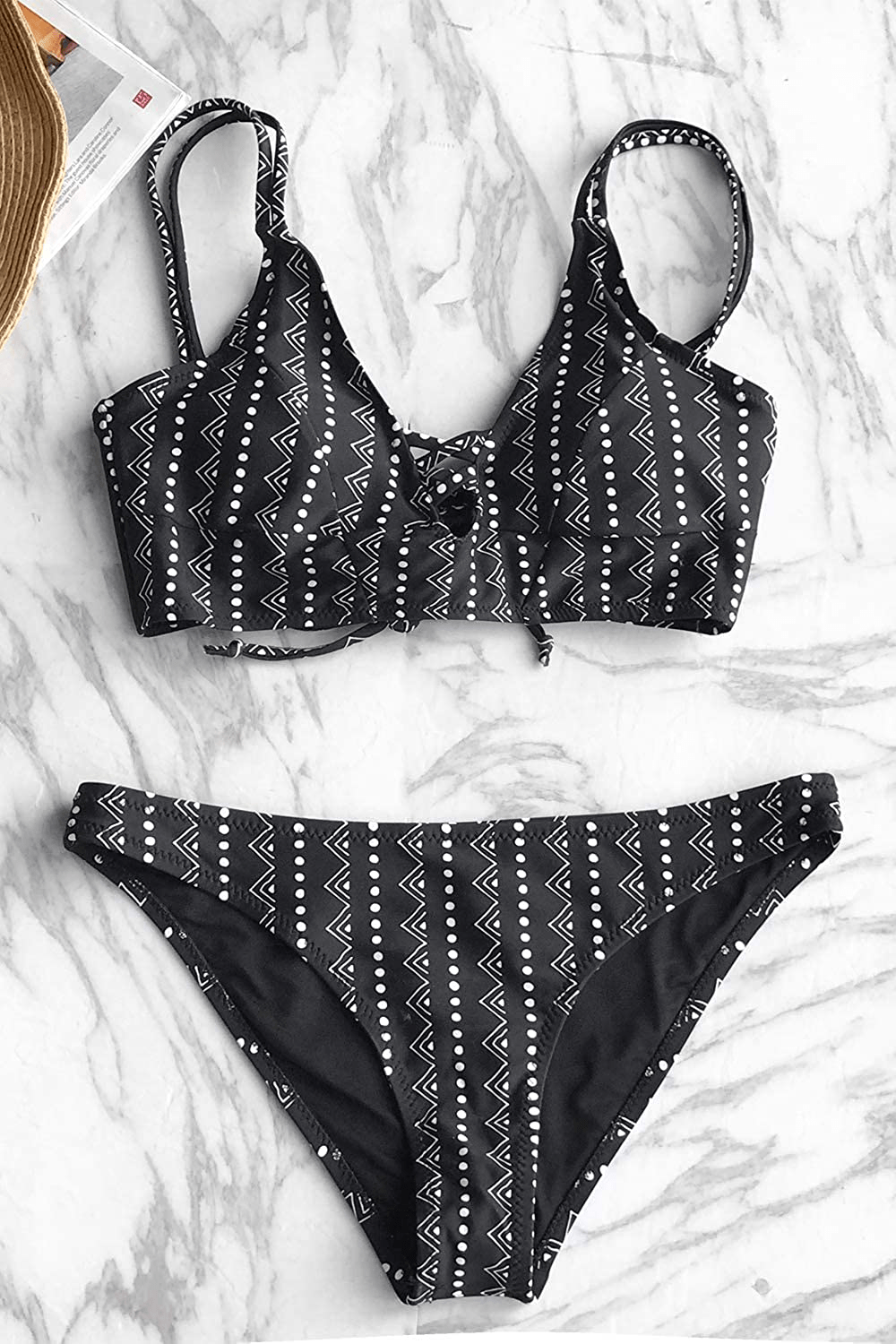 CUPSHE Women's Dream Space Lace Up Bikini Set Beach Swimwear Apparel & Accessories > Clothing > Swimwear CUPSHE   