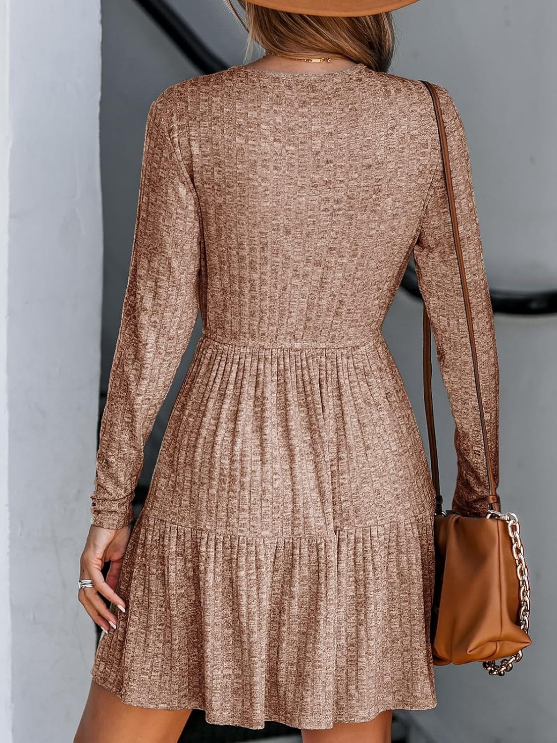 CUPSHE Women'S Mini Dress V Neck Knit Ruffled Hem Belted Long Sleeve a Line Short Casual Dresses