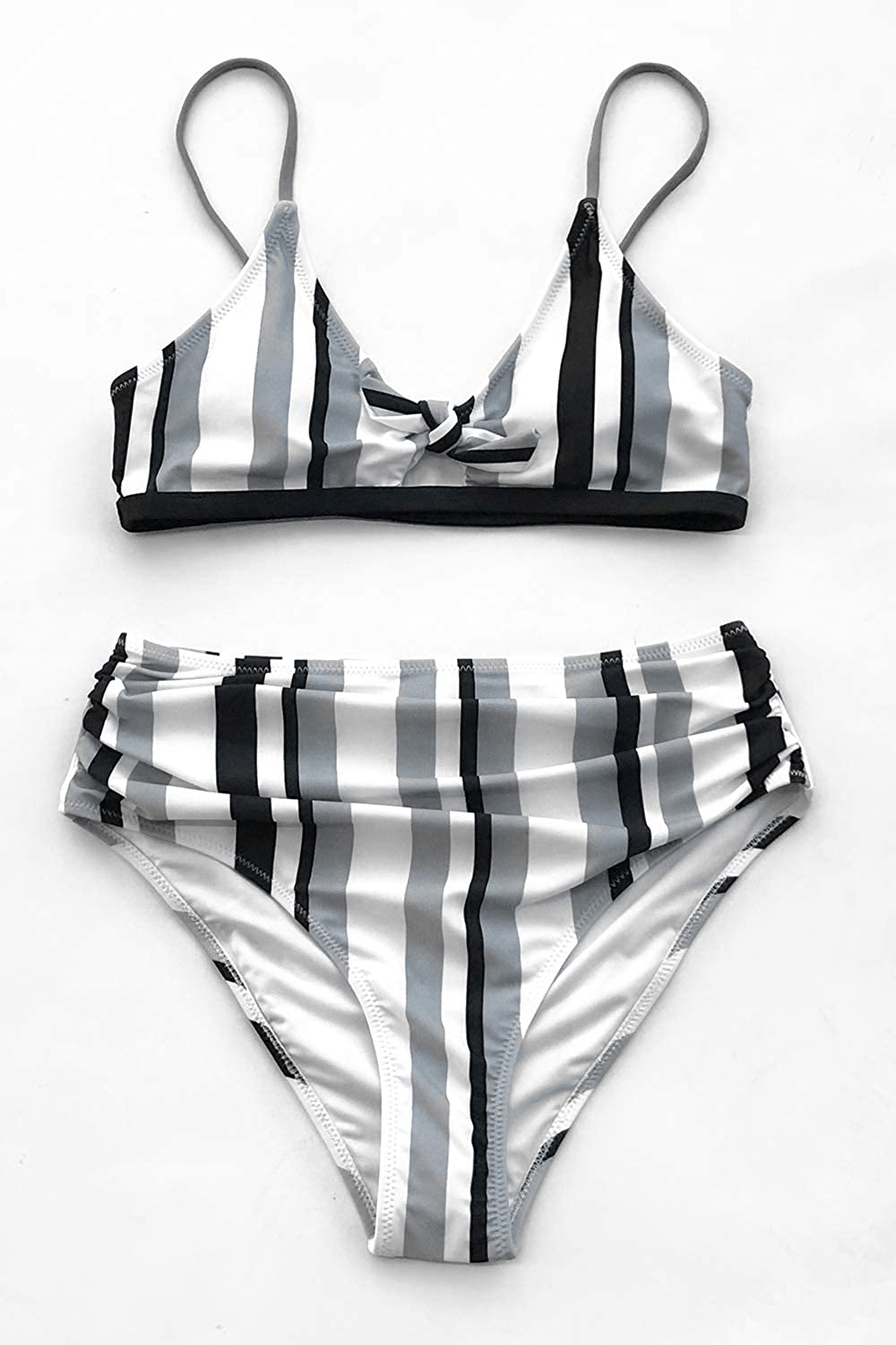 CUPSHE Women's Stripe Bikini Bowknot Shirred Swimsuit Apparel & Accessories > Clothing > Swimwear KYLIE MAX   