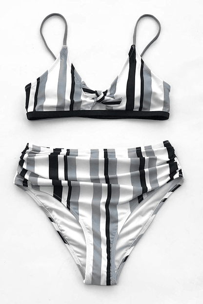 CUPSHE Women's Stripe Bikini Bowknot Shirred Swimsuit Apparel & Accessories > Clothing > Swimwear KYLIE MAX   