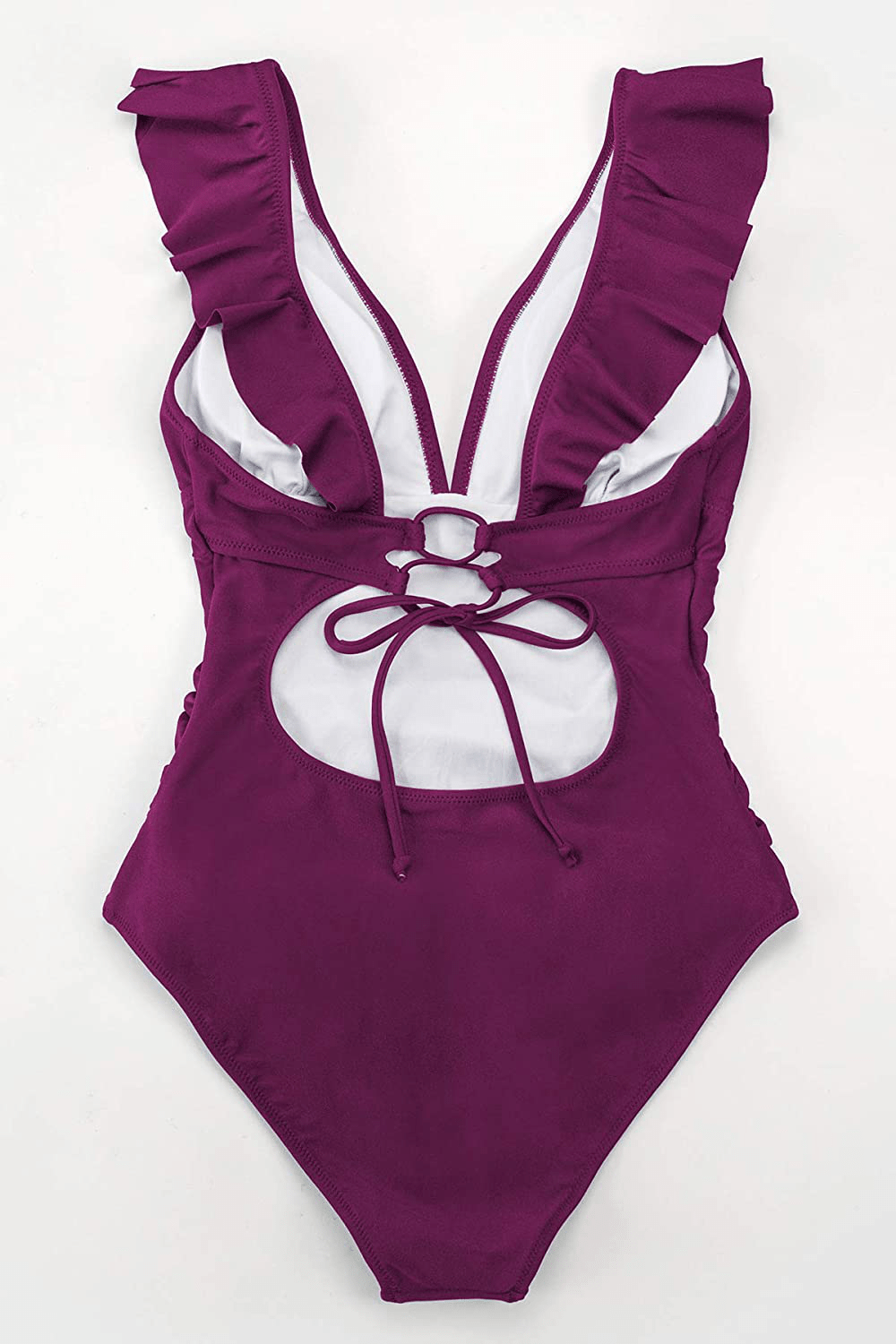 CUPSHE Women'S V Neck One Piece Swimsuit Ruffled Lace up Monokini Apparel & Accessories > Clothing > Swimwear Kylie Max   