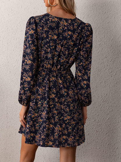 CUPSHE Womens V Neck Floral Mini Dress Long Sleeve a Line Surplice