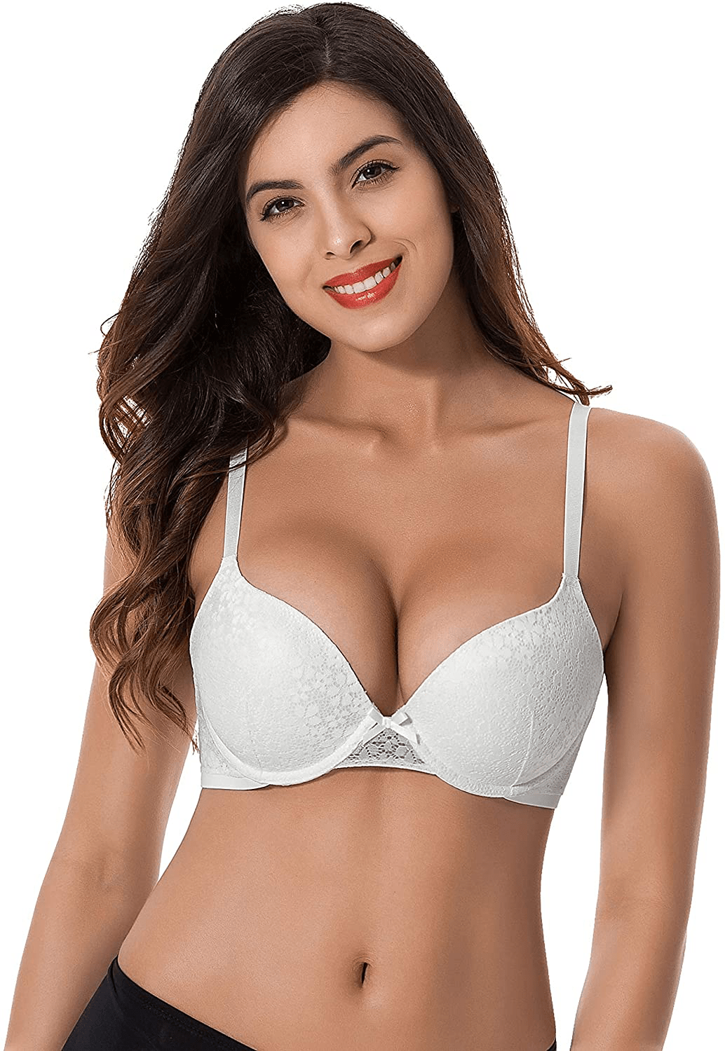 Curve Muse Women's Plus Size Push Up Add 1 Cup Underwire Perfect Shape Lace Bras White(1 Pack) / 44DD