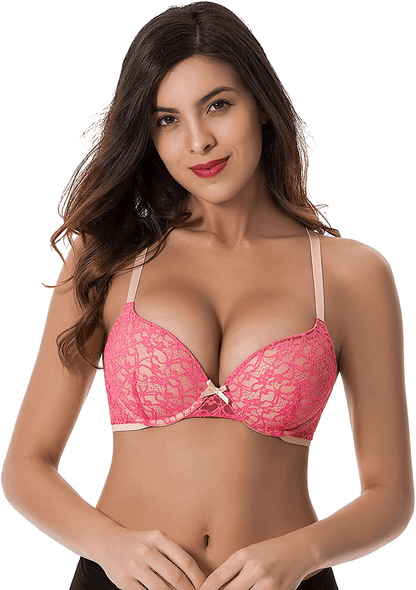Curve Muse Women's Plus Size Push Up Add 1 Cup Underwire Perfect Shape Lace Bras Dk Pink(1 Pack) / 42DD