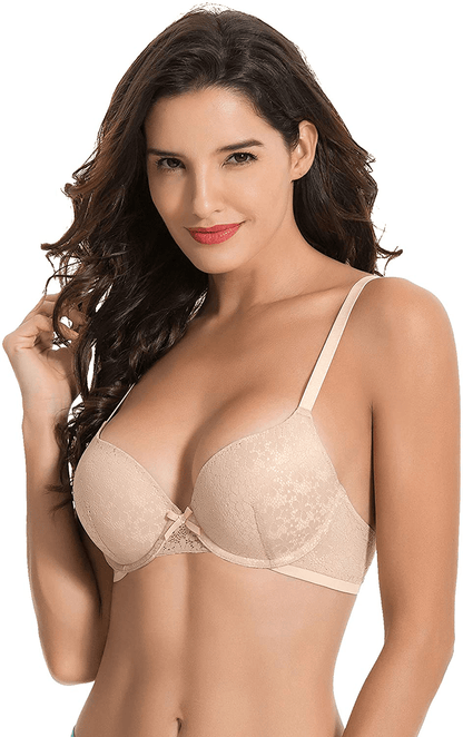 Curve Muse Women's Plus Size Push Up Add 1 Cup Underwire Perfect Shape Lace Bras Md18043-nude(1 Pack) / 44DD