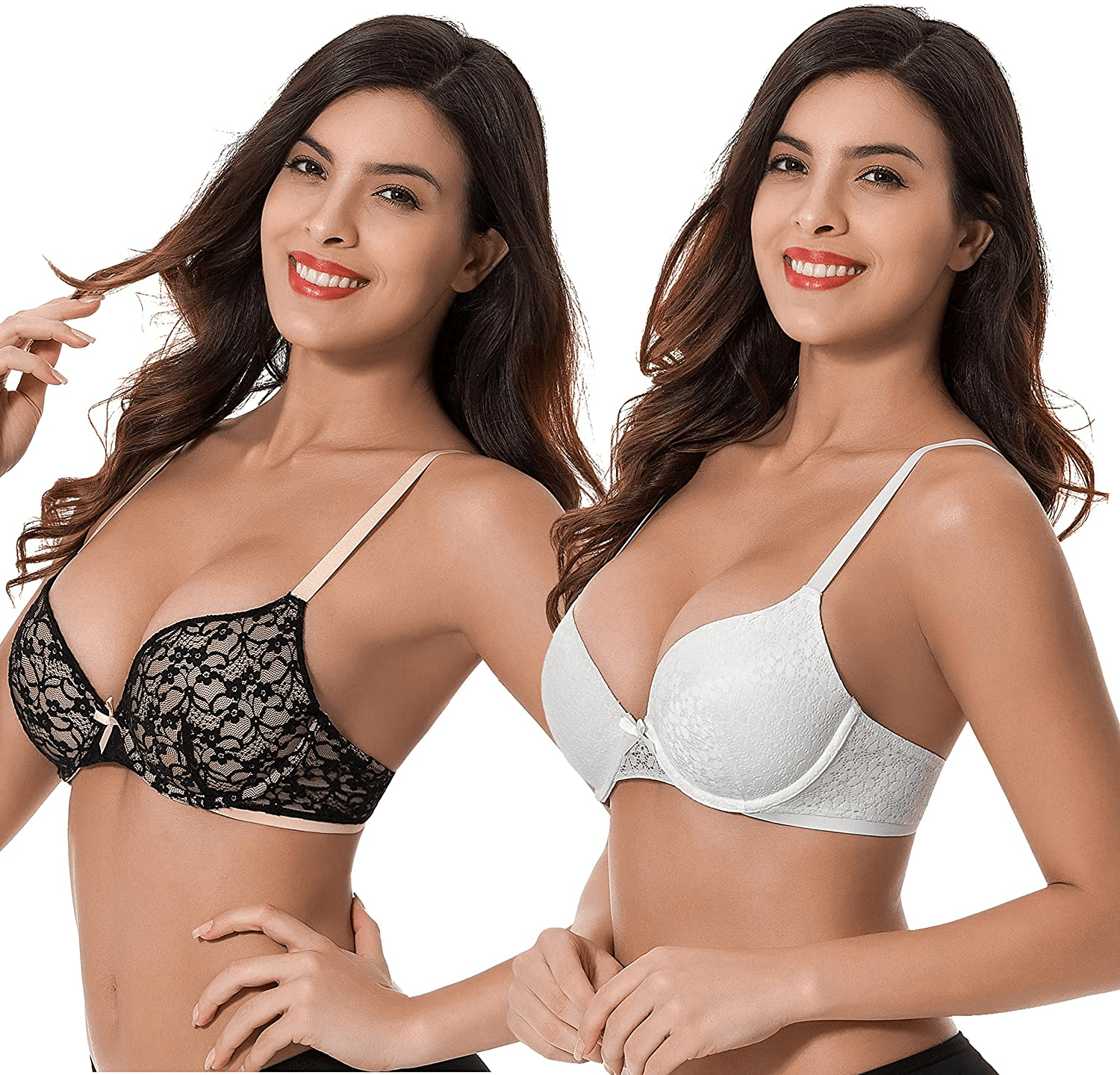 Curve Muse Women's Plus Size Push Up Add 1 Cup Underwire Perfect Shape Lace Bras