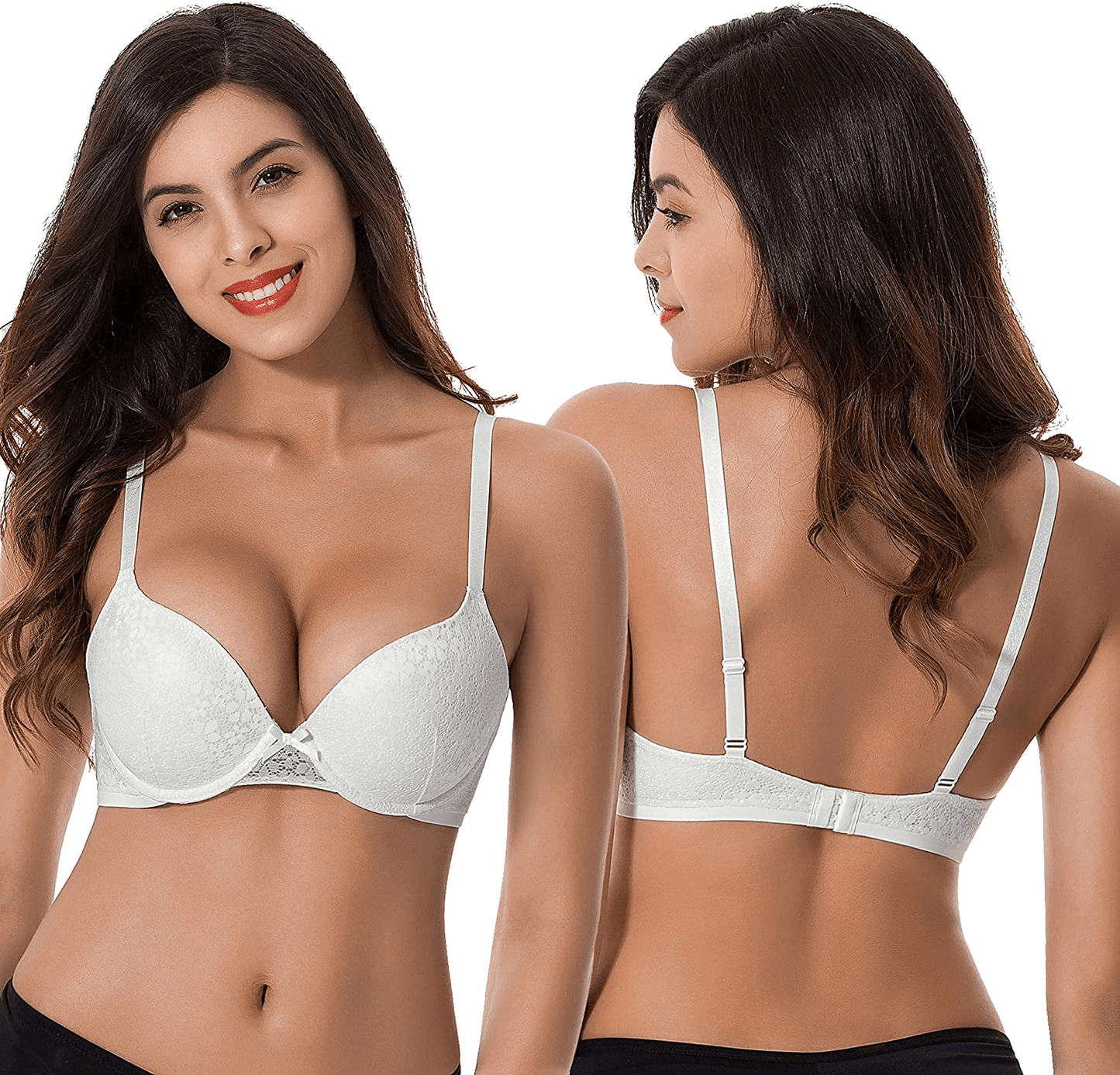 Curve Muse Women's Plus Size Push Up Add 1 Cup Underwire Perfect Shape Lace Bras