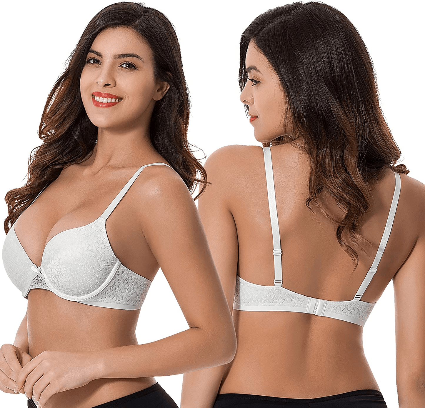 Curve Muse Women's Plus Size Push Up Add 1 Cup Underwire Perfect Shape Lace Bras