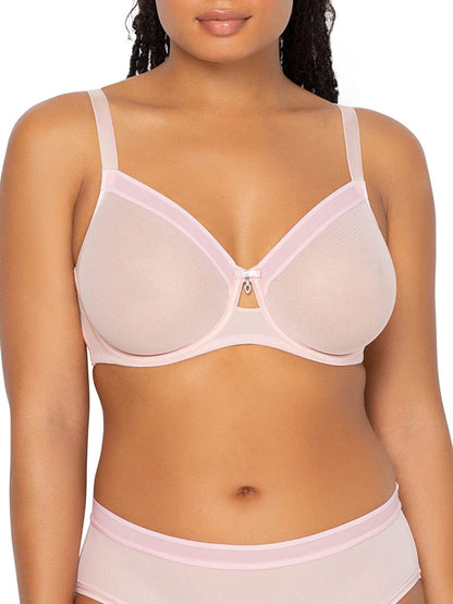 Curvy Couture Women'S Sheer Mesh Full Coverage Unlined Underwire, Sexy Supportive plus Size, See-Through Bras Blushing Rose / 38DD