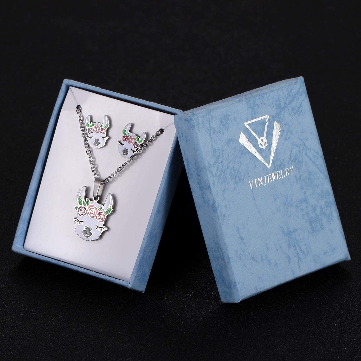 Cute Alpaca Necklace Animal Llama Jewelry Alpaca Stud Earrings Set