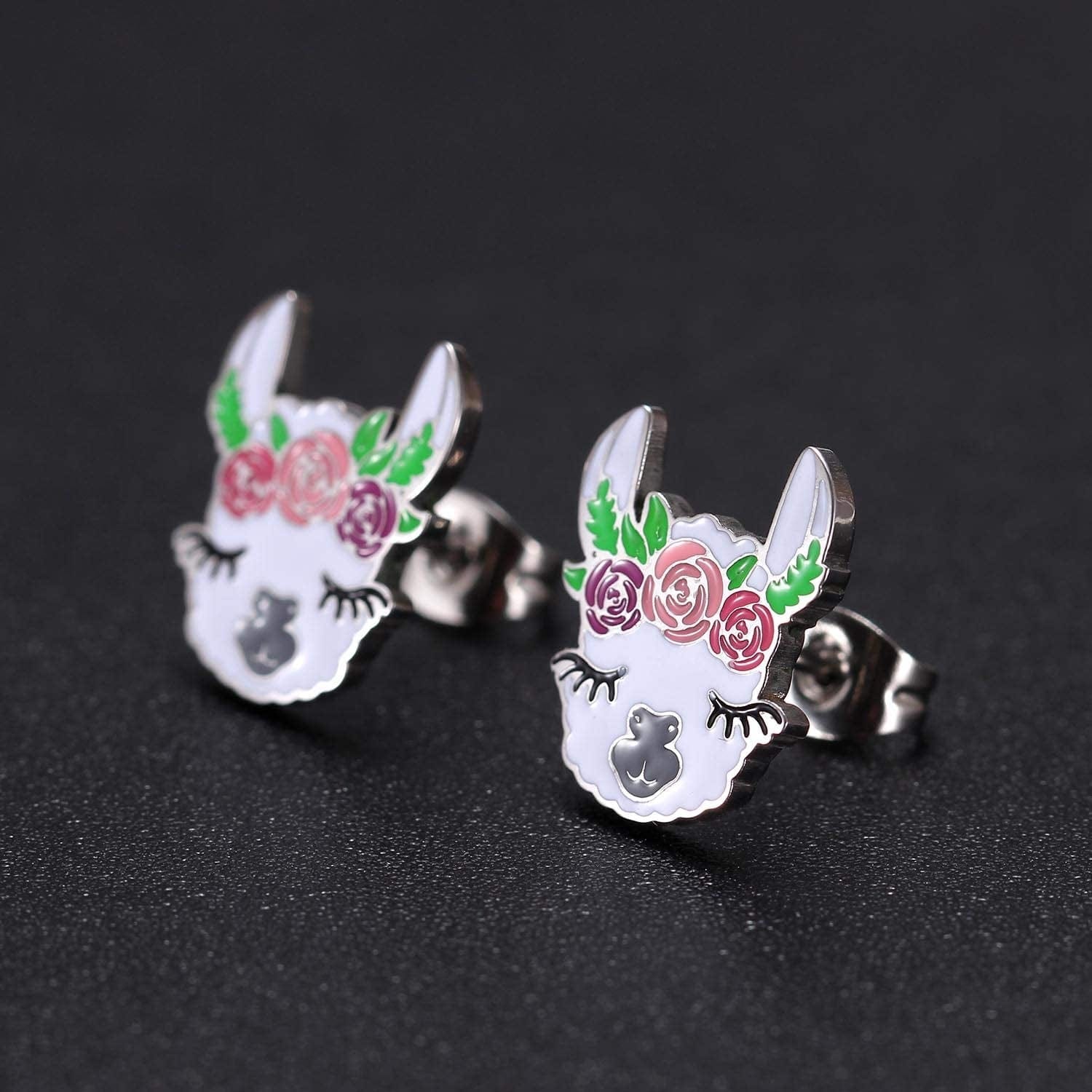 Cute Alpaca Necklace Animal Llama Jewelry Alpaca Stud Earrings Set
