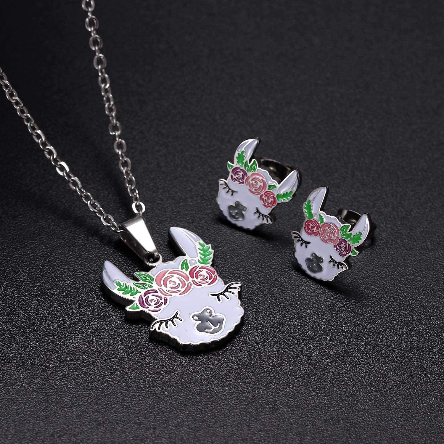 Cute Alpaca Necklace Animal Llama Jewelry Alpaca Stud Earrings Set