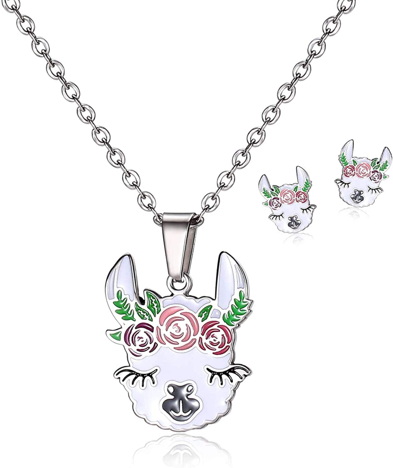 Cute Alpaca Necklace Animal Llama Jewelry Alpaca Stud Earrings Set