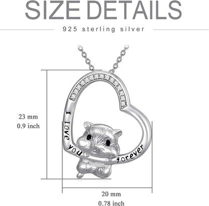 Cute Animal Necklace S925 Sterling Silver Hamster/Tiger/Fox Pendant Necklace Animal Jewelry Gifts for Women Girls Teen