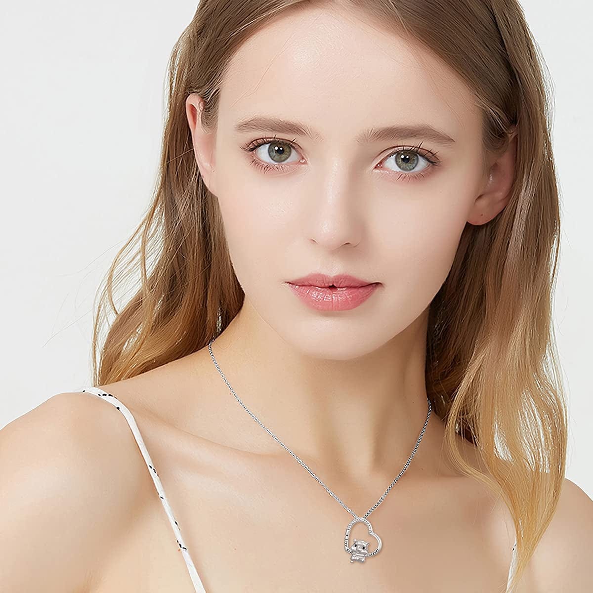 Cute Animal Necklace S925 Sterling Silver Hamster/Tiger/Fox Pendant Necklace Animal Jewelry Gifts for Women Girls Teen
